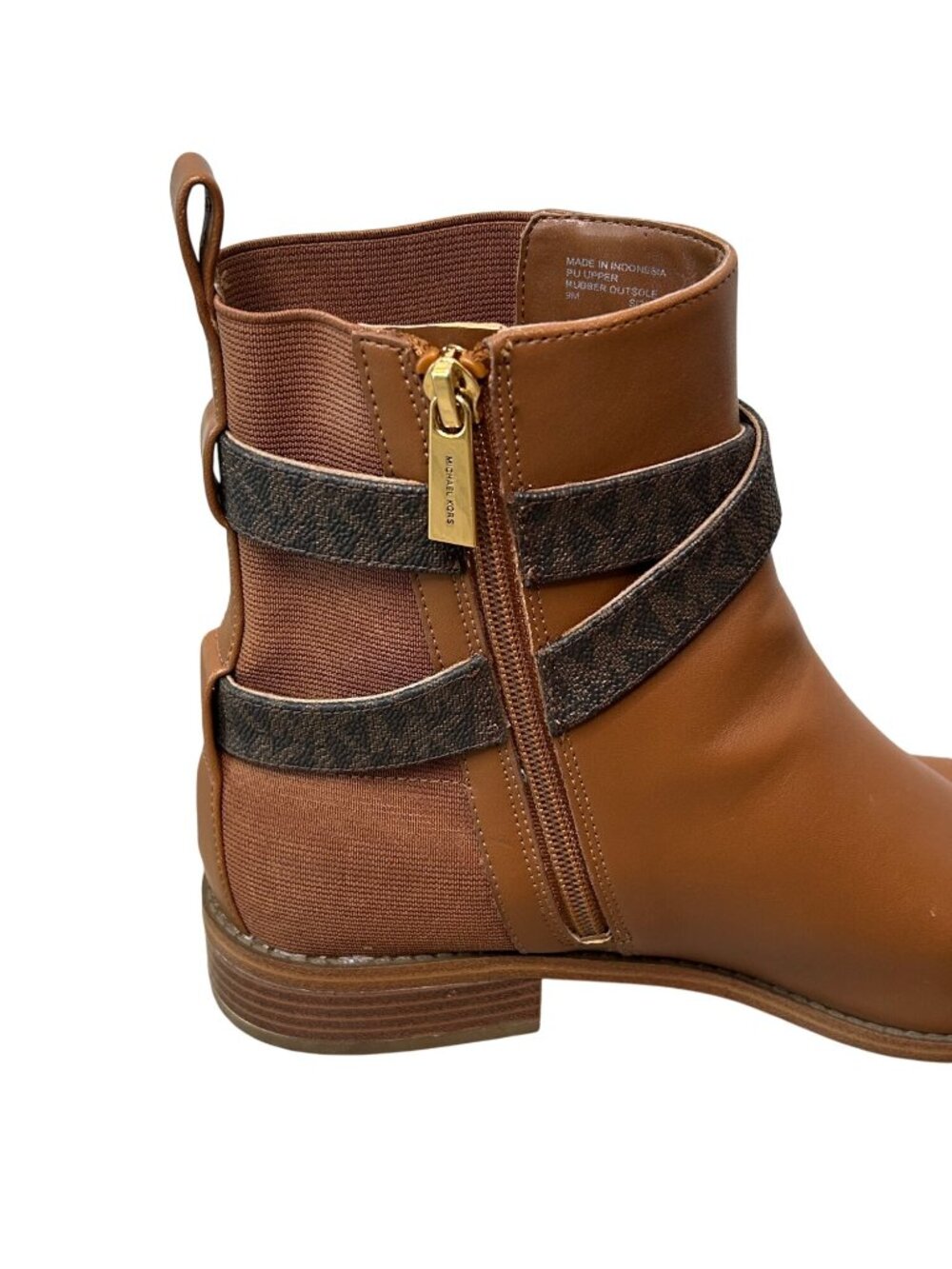 Michael Kors Brown Ankle Boots With Gold Logo Buckle Side Zipper & Faux Leather - Picture 15 of 16